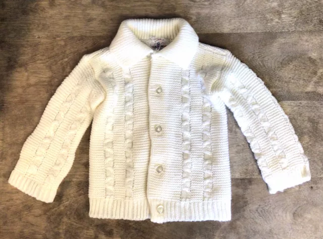 Vintage Clothing White Cradleknit Baby Button Up Cardigan Sweater Acrylic 6 M?