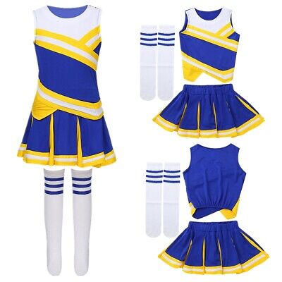 Girls Cheerleading Costume Cheer Dance Outfit Tops with Pleated Skirt and Socks