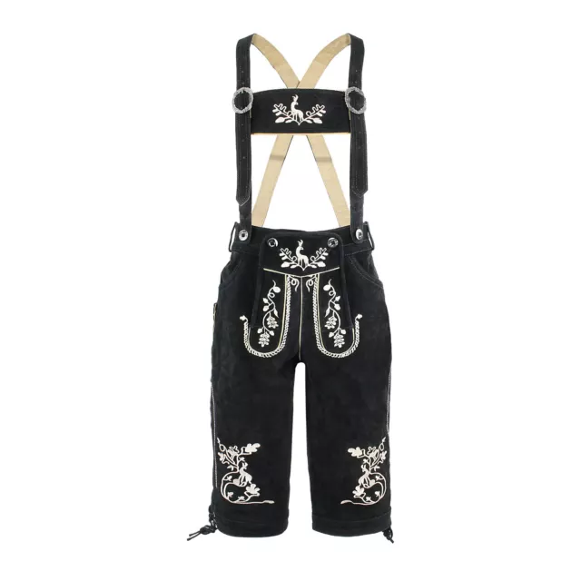 Trachtenlederhose Trachten Herren Lederhosen Kniebundhose Schwarz Träger Leder