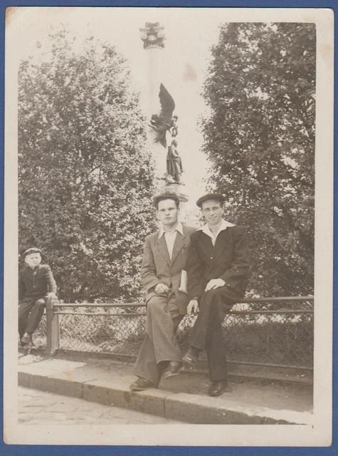 Handsome Guys Sitting on the Fence, Cute Boys Soviet Vintage Photo USSR