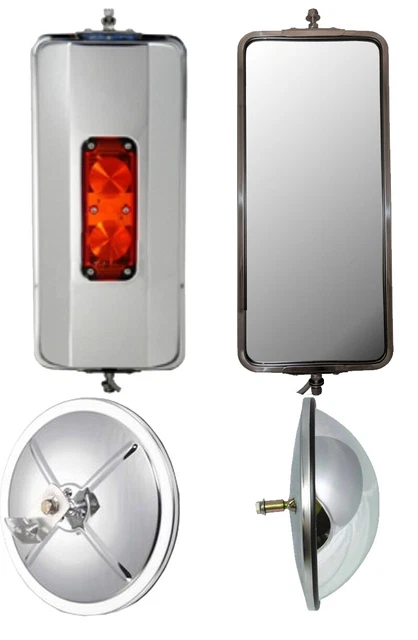 Set of SS West Coast Heated Lighted Mirrors and 8.5" Bubble Convex Truck Mirrors