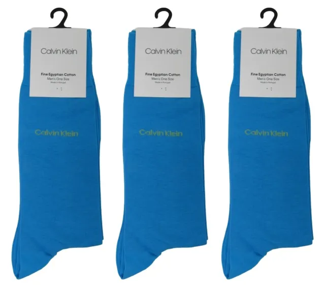 NEW 3-PAIRS Calvin Klein Giza Cotton Flat Knit Men's Crew Sock - MALIBU BLUE NWT