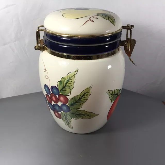 Vintage Knotts Berry Farm Ceramic Fruits Locking & Sealing Canister Cookie Jar
