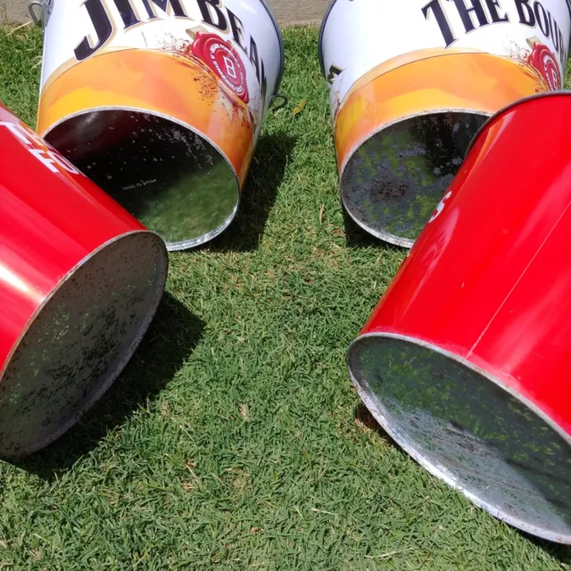 4x Budweiser Beer and Jim Beam Bourbon Metal Ice Bucket w/ Handle 3