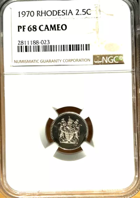 1970 Rhodesia 2.5 Cents, NGC PR 68 Cameo, Scarce, Southern, Zimbabwe