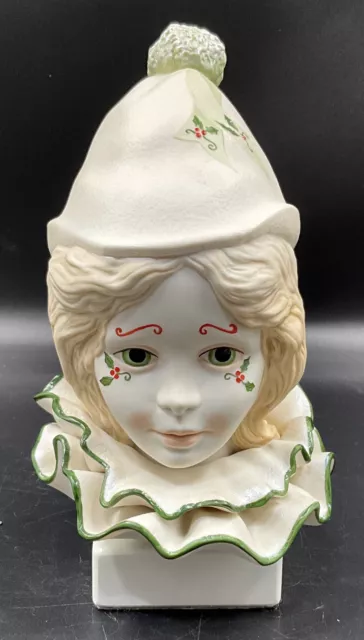 CYBIS Girl Clown Mistletoe Porcelain Figurine Bust Head 9 1/2" Vintage Signed