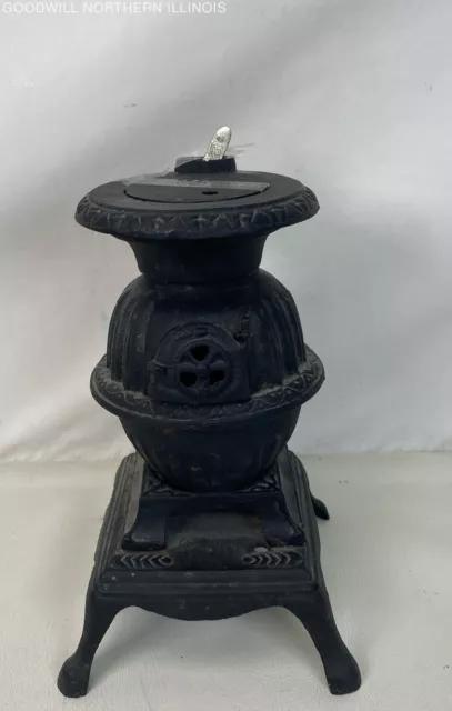 Vintage 5"x5"x8" Black Cast Iron Miniature Potbelly Stove Replica Toy
