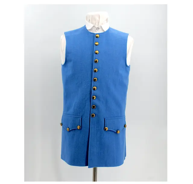 French Blue Wool Colonial Waistcoat - F&I War, Revolutionary War - Size 52