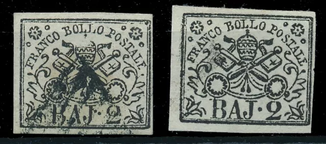 Francobolli - 1867 Stato Pontificio 2 Baj Bianco Verd + Grigio Azzurro    F/551