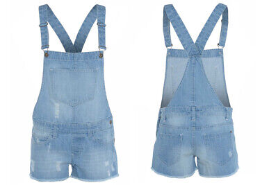 Girls Kids Blue Denim Cotton Dungarees Jumpsuit Shorts Dress Summer Age 7 To 13