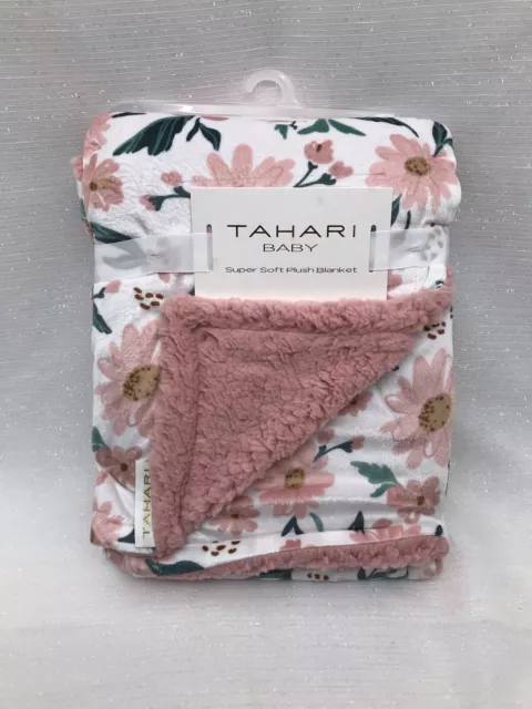 Tahari Baby Floral Flower Blanket Lovey Security Pink Sherpa Girls Plush NEW