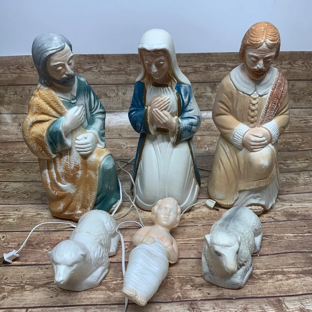 VINTAGE EMPIRE BLOW Mold 3 piece Nativity Set 18" Christmas Lighted Table Top £78.29 PicClick UK
