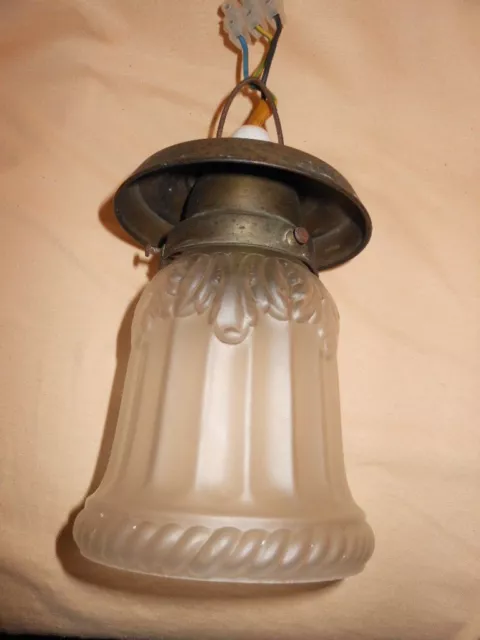 kleine orginale Jugendstildeckenlampe Flurlampe Tulpen-Lampe Messing antik rar