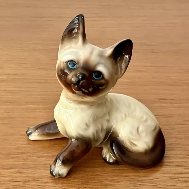 Vintage Ceramic Pottery Siamese Kitten Figurine