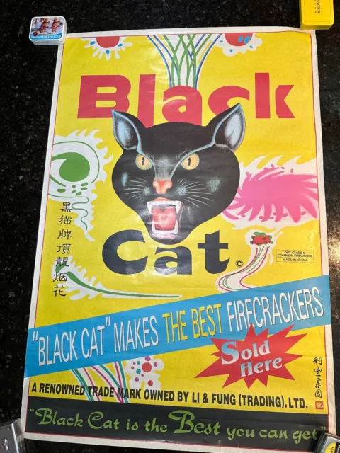 Vintage Black Cat Fireworks Poster - Printed In Hong Kong