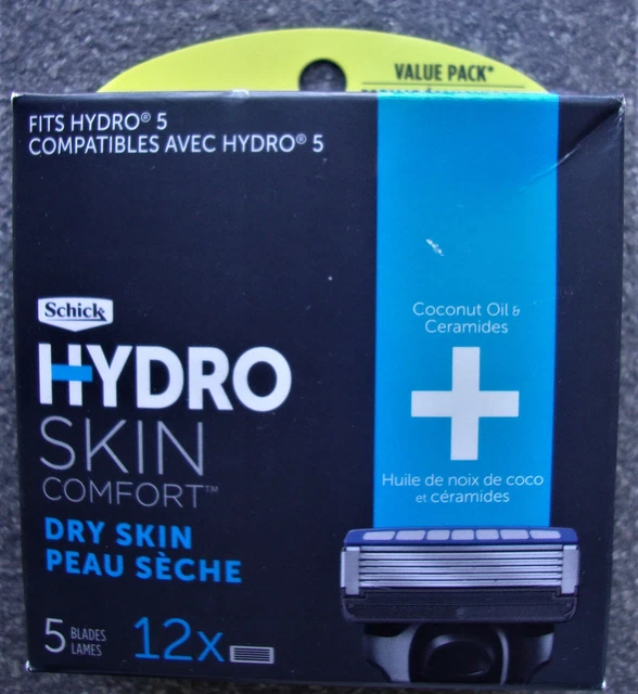 SCHICK HYDRO SKIN Comfort Dry Skin Razor Blade Refills Pack of 12 10.