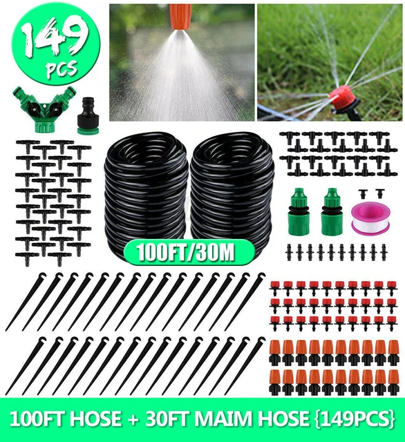 100FT DRIP IRRIGATION System Garden Plant Self Watering Micro Hose