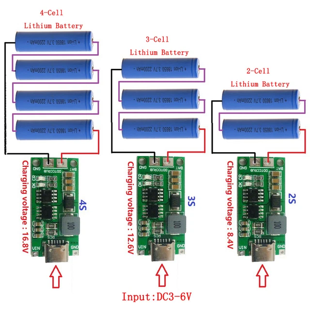 2S 3S 4S 2/4A Type-C to 8.4V 12.6V 16.8V Step-Up Lithium Battery ...