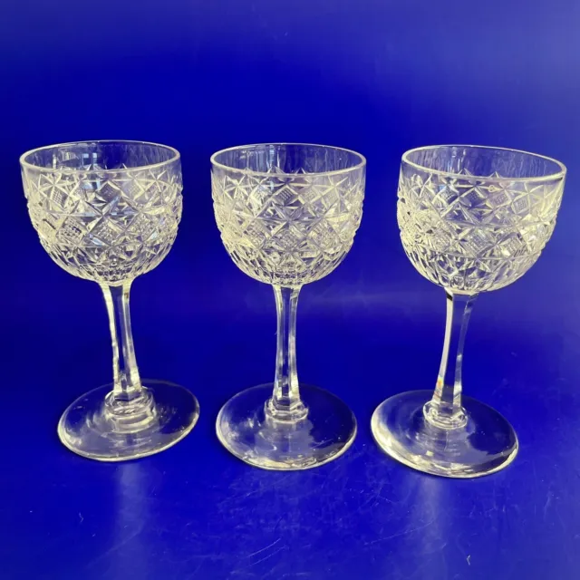 Vintage Set 3 Quality Crystal Sherry Shot Stemmed Glasses 25ml 9.5cm Tall Star