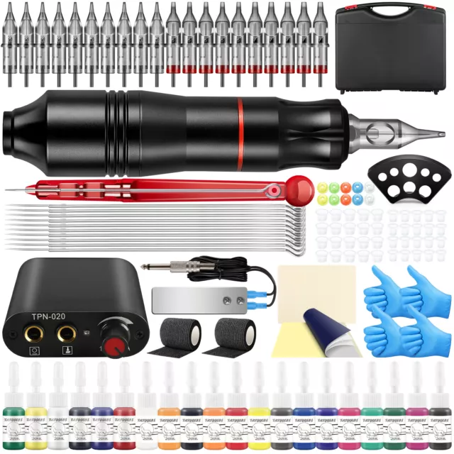 Komplett Tattoo Maschine Set Rotary Tattoo Pen Kit Tinte Netzteil 40Stk Nadel