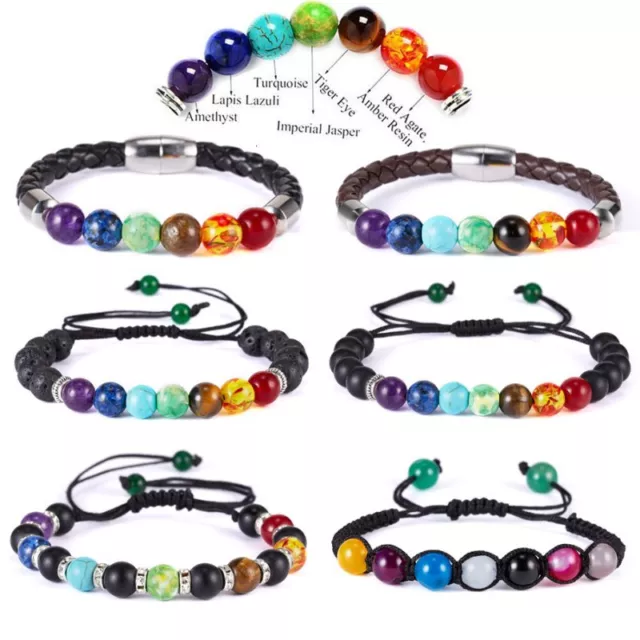 7 Chakra Healing Beaded Natural Lava Stone Bracelet Bangle Lucky Yago Holiday 3