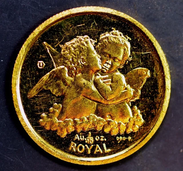 2002 SOLID PURE GOLD PROOF " KISSING KUPIDS"! 1/10 Troy Ounce. from GIBRALTER!