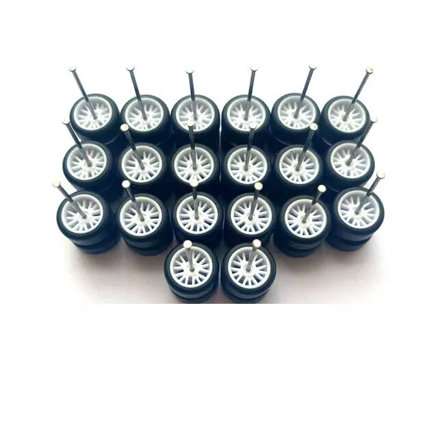 Hot Wheels 10 Sets NEW White BBS 15 Spoke Rims & Real Rider Rubber Tires 1/64