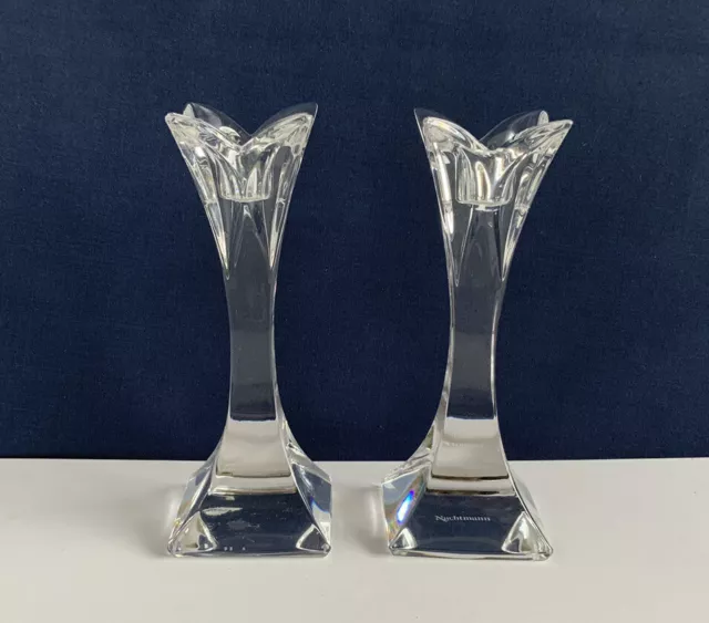 2 Nachtmann 5 inch / 13cm Crystal Glass Candlesticks Candle Holders Signed