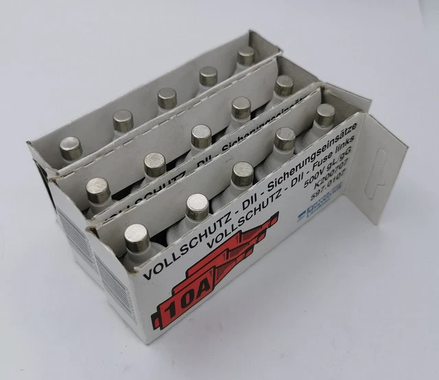 15x Ferraz Lindner Insert Fusible DII 10A 500V Fusibles Fusible Gauche