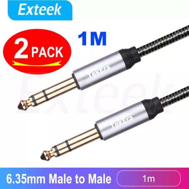 1m 1/4&quot; 6.35mm Stereo Cable Balanced Patch Lead TRS Gold Plated 1 Meter