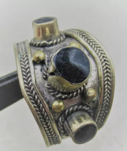 A135 BEAUTIFUL POST MEDIEVAL ISLAMIC OTTOMAN Silverd RING WITH STONES