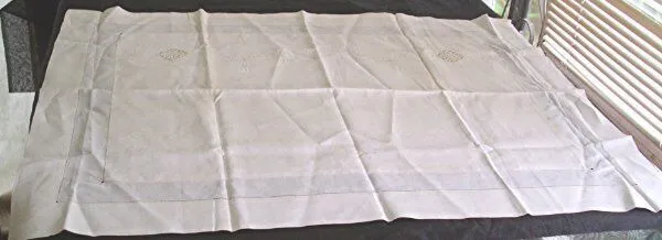 Vtg White Linen Button Back Pillow Sham White Embroidery Lace Inserts