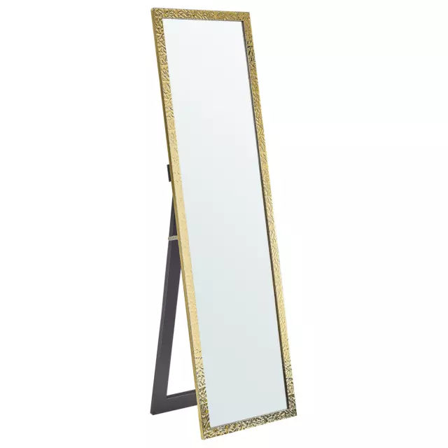 Grand Miroir sur Pied 40 x 140 cm en Verre et Synthétique Doré Pour Votre Salon