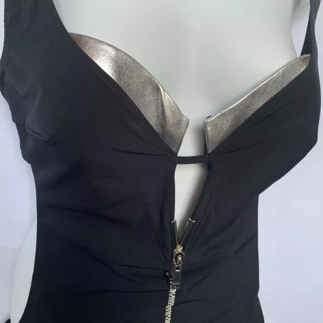 La Perla Brit Remix Black & Silver Metallic Embroidered Zipper Swimsuit - 40 NEW 3