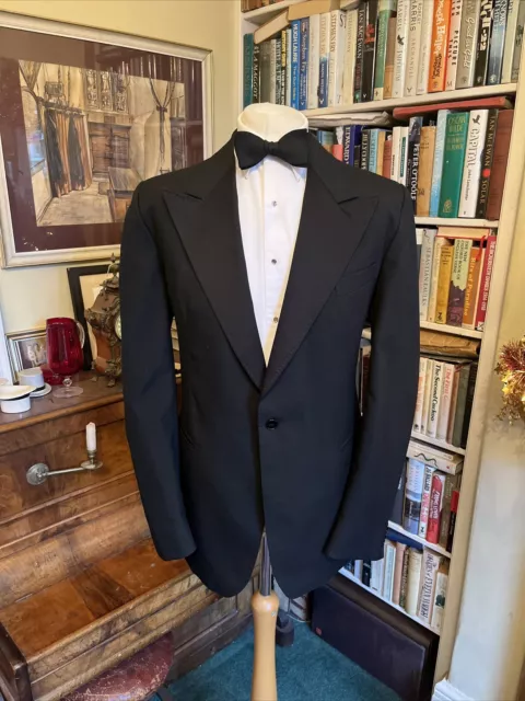 Moss Bros of Covent Garden Peak Lapelled Black Wool Blend Dinner Jacket