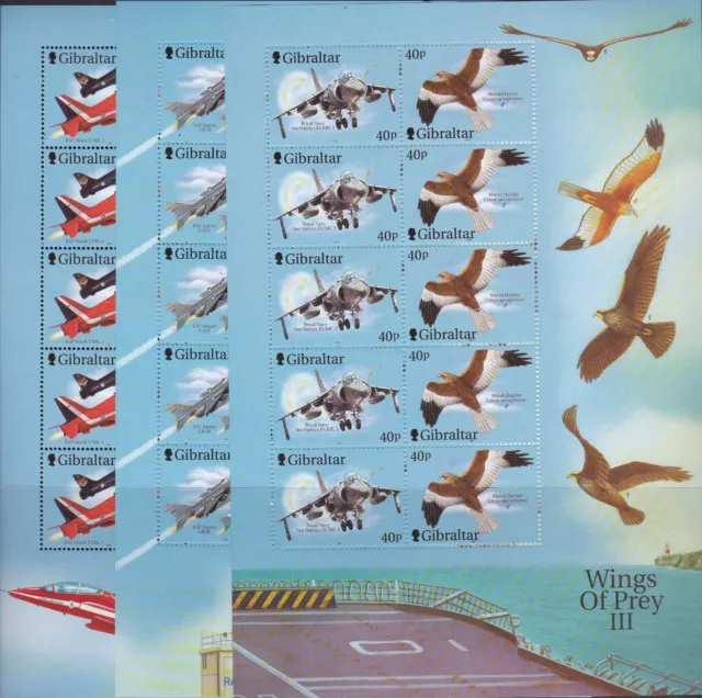 GIBRALTAR 2001 3rd WINGS OF PREY SET IN SHEETLETS OF 10 NEVER HINGED MINT