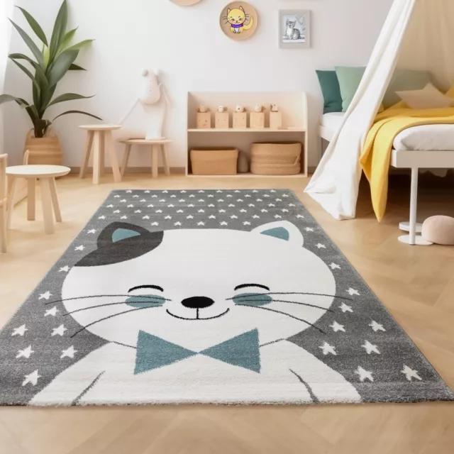 Teppich Kinderzimmer Katze Design Kurzflor Kinderteppich Babyzimmer Pflegeleicht