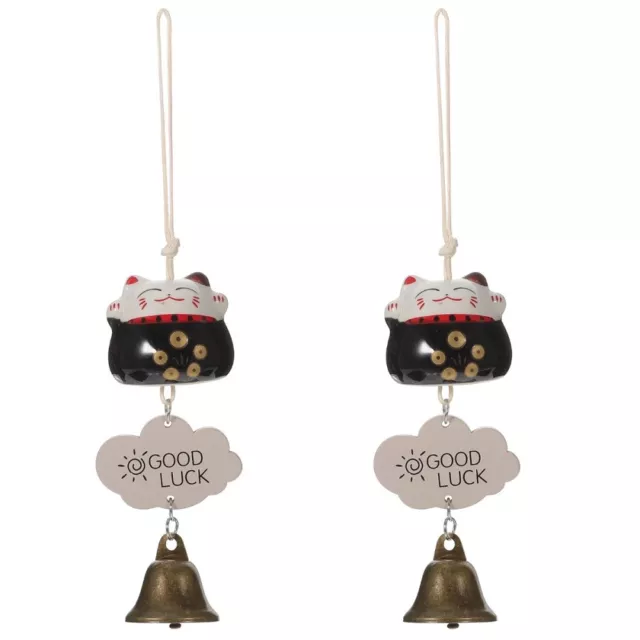 2 PCS LUCKY Cat Wind Chimes Ceramics Pool Party Japanese Blessing Feng ...