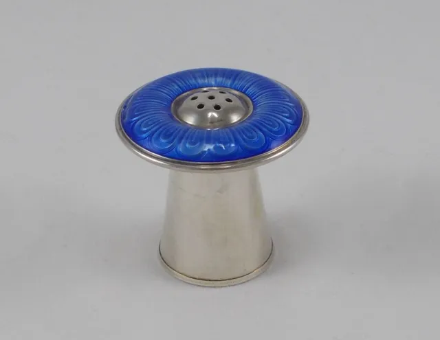 Rare Stylish Gewürzsteuer IN Mushroom Shape From 830er Silver With Blue Enamel
