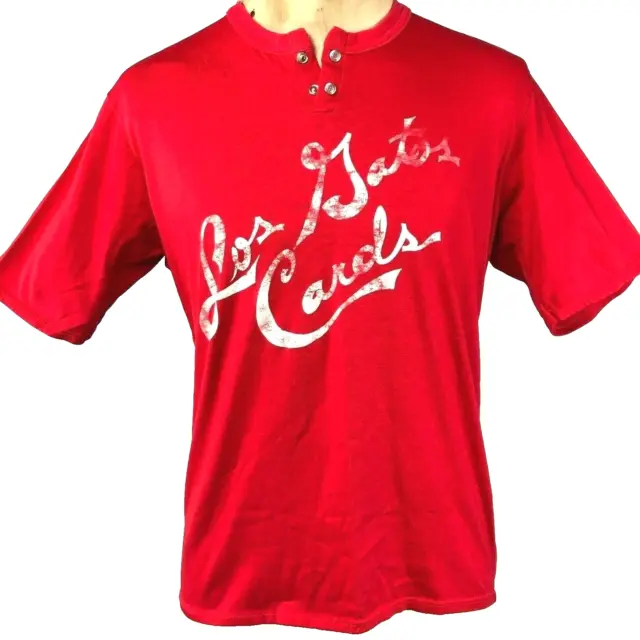 Los Gatos CA Cards Vtg L Snap Henley Jersey Shirt size Large 42-44 Red Baseball