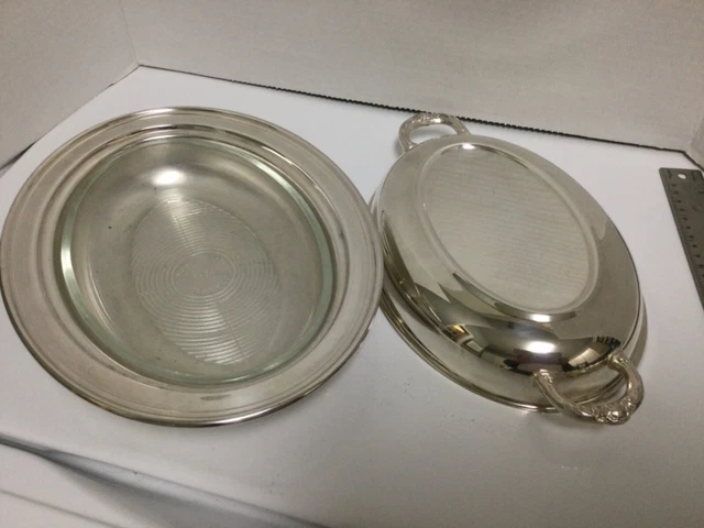Vegetable Dish Bowl Silver Plated W/ Glass Liner Leonard Silver 11.5”