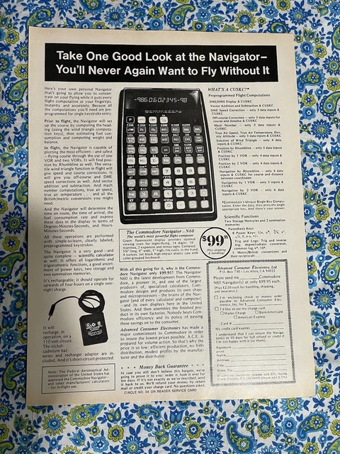 Flight Computer Print VINTAGE 1977 COMMODORE N60 Aircraft Navigator Print Ad Flight Computer ...