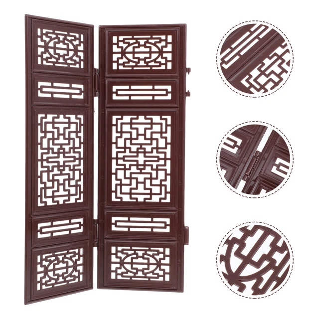 Paravent Miniature 4 Panneaux En Palissandre Rouge - Fait Main, Style Asiatique 1:6