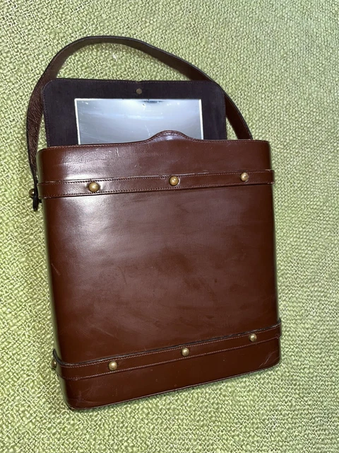 Vintage 60s Leather Purse By Jana , Brass Detail , Mirror