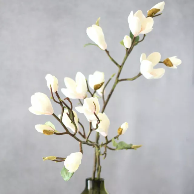 Tall White Artificial Magnolia Branch, Faux Silk Flowers Realistic Lifelike Stem