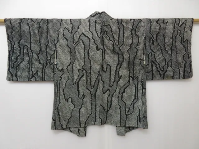 1502T05z500 Vintage Japanese Kimono Silk SHIBORI HAORI Black