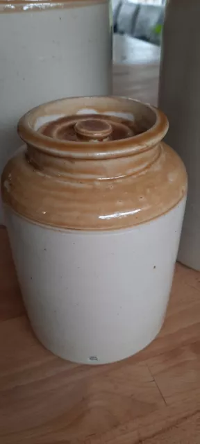 Vintage Ancien joli pot en grès vernissé avec son couvercle Déco cuisine