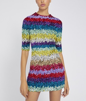 NWT Alice & Olivia Inka Rainbow Sequin Mock Neck Dress Multi SZ 8