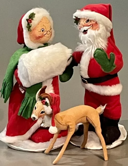 3 Christmas Annalee 14 " Santa , Mrs Claus & Reindeer  1991