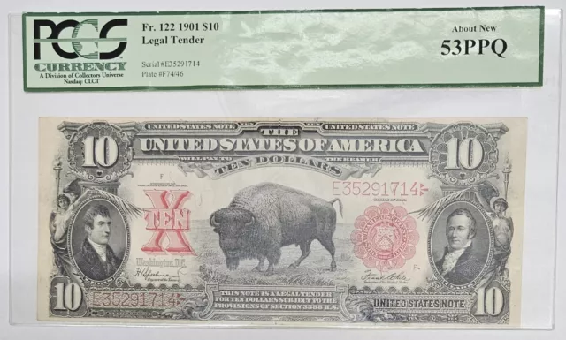 1901 $10 Legal Tender United States Note Bison Fr# 122 PCGS Currency 53 PPQ